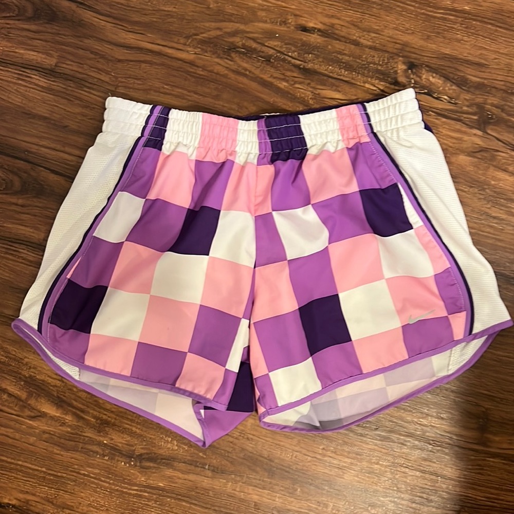 Nike purple, pink and white checkered shorts